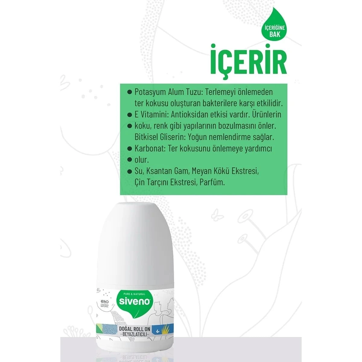 SİVENO Doğal Roll On Unisex Beyazlatıcı 50 ml — Fotoğraf 3